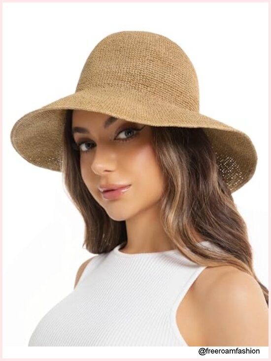 Packable Paper Straw Floppy Wide Brim Sun Hat with Adjustable Brim